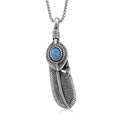 Blue Howlite 0.50 ctw Feather Necklace in Stainless Steel 23.5 Inches - Sticky add to cart bar
