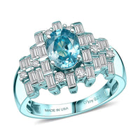 D'Joy Premium Cambodian Blue Zircon, Moissanite Ring in Blue E-coat Sterling Silver (Size 10.0) 3.00 ctw
