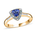 Certified & Appraised Luxoro AAA Tanzanite, Paraiba Tourmaline and I2 Diamond 1.10 ctw Ring in 10K Yellow Gold - Sticky add to cart bar