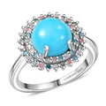 AAA Sleeping Beauty Turquoise, Luxuriant Lab Grown Multi Diamond (SI) (0.42 cts) Ring in Rhodium Over Sterling Silver (Size 10.0) 3.10 ctw - Sticky add to cart bar