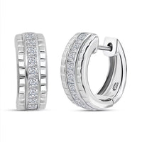 Simulated Diamond Hoop Earrings in Rhodium Over Sterling Silver