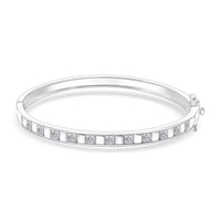Simulated Diamond Bangle Bracelet in Rhodium Over Sterling Silver (7.25 In) 2.75 ctw