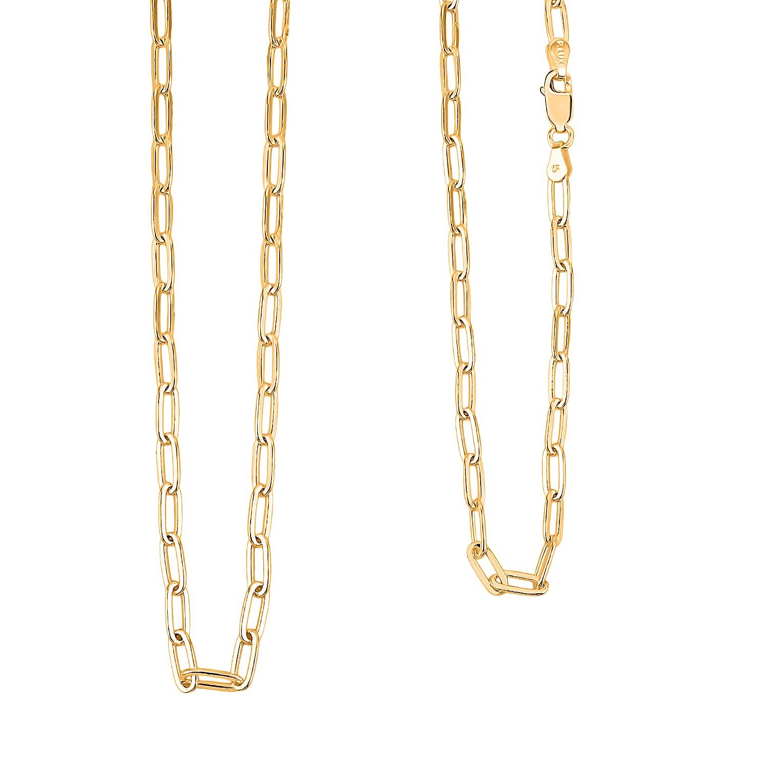 Italian 14K Yellow Gold Over Sterling Silver 3.6mm Paperclip Chain Necklace 18 Inches 9.36 Grams
