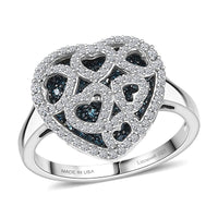 Luxuriant Lab Grown Blue Diamond (IR), Lab Grown White Diamond (SI) Matrix Heart Ring in Rhodium Over Sterling Silver (Size 10.0) 1.00 ctw