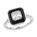 D'Joy Asscher Cut Moissanite (6x6mm), Black Jade Ring in Rhodium Over Sterling Silver (Size 10.0) 3.65 ctw - Sticky add to cart bar
