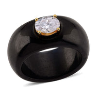 Moissanite (Ovl 8x6 mm), Black Jade Band Ring in 18K Vermeil YG Over Sterling Silver (Size 5.0) 39.65 ctw
