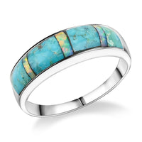 Santa Fe Style Kingman Turquoise, Abalone Shell Ring in Sterling Silver (Size 10.0) 0.60 ctw