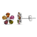 D'Joy Premium Multi-Tourmaline and White Zircon 1.60 ctw Colorburst Flower Stud Earrings in Rhodium Over Sterling Silver - Sticky add to cart bar
