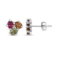 D'Joy Premium Multi-Tourmaline 1.00 ctw Stud Earrings in Rhodium Over Sterling Silver (Size 9.0) - Sticky add to cart bar