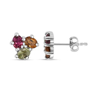 D'Joy Premium Multi-Tourmaline 1.00 ctw Stud Earrings in Rhodium Over Sterling Silver (Size 9.0)