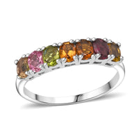 D'Joy Premium Multi-Tourmaline Ring in Rhodium Over Sterling Silver (Size 10.0) 1.20 ctw