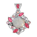 Sajen Silver Pink Pearl Dyed Window Drusy Quartz, Multi Gemstone Pendant without Chain in Rhodium Over Sterling Silver 16.40 ctw - Sticky add to cart bar