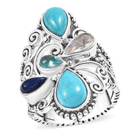 Sajen Silver Arizona Turquoise, Multi Gemstone Ring in Rhodium Over Sterling Silver (Size 10.0) 3.30 ctw
