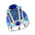Sajen Silver Flat Blue Sapphire Drusy Quartz, Multi Gemstone Ring in Rhodium Over Sterling Silver (Size 10.0) 5.00 ctw - Sticky add to cart bar