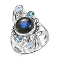 Sajen Silver Malagasy Labradorite, Multi Gemstone Ring in Rhodium Over Sterling Silver (Size 10.0) 5.10 ctw - Sticky add to cart bar