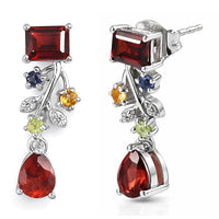 GP Italian Garden Collection Premium Mozambique Garnet and Multi Gemstone 2.40 ctw Earrings in Rhodium Over Sterling Silver