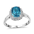 Luxoro 10K White Gold AAAA Cambodian Blue Zircon, Diamond (I2)(0.20 cts) Aura Ring (Size 9.0) 5.10 ctw - Sticky add to cart bar
