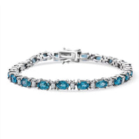 D'Joy Premium Cambodian Blue Zircon, Moissanite Bracelet in Rhodium Over Sterling Silver (6.50 In) 19.10 ctw