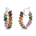 D'Joy Premium Multi Tourmaline 6.50 ctw Shades of Forever Hoop Earrings in Rhodium Over Sterling Silver - Sticky add to cart bar