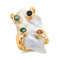 White Keshi Pearl, Simulated Multi Color Diamond Ring in Goldtone (Adjustable) - Sticky add to cart bar