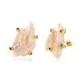 White Keshi Pearl and Simulated Multi Color Diamond Earrings in Goldtone - Sticky add to cart bar