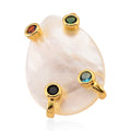 White Keshi Pearl, Simulated Multi Color Diamond Ring in Goldtone (Adjustable) - Sticky add to cart bar