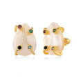 White Keshi Pearl and Simulated Multi Color Diamond Earrings in Goldtone - Sticky add to cart bar
