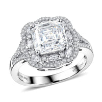 D'Joy Moissanite (Oct 8x8mm) Ring in Rhodium Over Sterling Silver (Size 10.0) 3.30 ctw