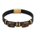 Yellow Tigers Eye 10.00 ctw Microfiber Leather Bracelet in ION Plated YG Stainless Steel (8.00 In) - Sticky add to cart bar