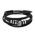 Braided Microfiber Leather Tiger Head Bracelet in Stainless Steel (8.00 In) - Sticky add to cart bar