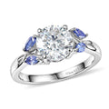 D'Joy Moissanite (Rnd 8mm), Tanzanite Ring in Rhodium Over Sterling Silver (Size 10.0) 2.25 ctw - Sticky add to cart bar