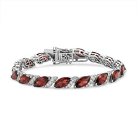 D'Joy Premium Mozambique Garnet, White Zircon Bracelet in Rhodium Over Sterling Silver (7.25 In) 22.00 ctw