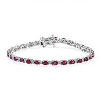 Premium Malawi Magenta Garnet, Luxuriant Lab Grown Diamond (G-H, SI) Moonlit Line Bracelet in Rhodium Over Sterling Silver (7.25 In) 7.30 ctw
