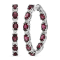 Premium Malawi Magenta Garnet and Luxuriant Lab Grown Diamond G-H SI 4.90 ctw Moonlit Spark Earrings in Rhodium Over Sterling Silver - Sticky add to cart bar
