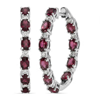 Premium Malawi Magenta Garnet and Luxuriant Lab Grown Diamond G-H SI 4.90 ctw Moonlit Spark Earrings in Rhodium Over Sterling Silver
