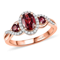 D'Joy Premium Malawi Magenta Garnet, Moissanite Ring in 18K Vermeil RG Over Sterling Silver (Size 5.0) 1.50 ctw