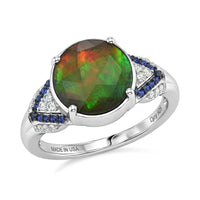 D'Joy Canadian Ammolite, Multi Gemstone Ring in Rhodium Over Sterling Silver (Size 10.0) 2.90 ctw