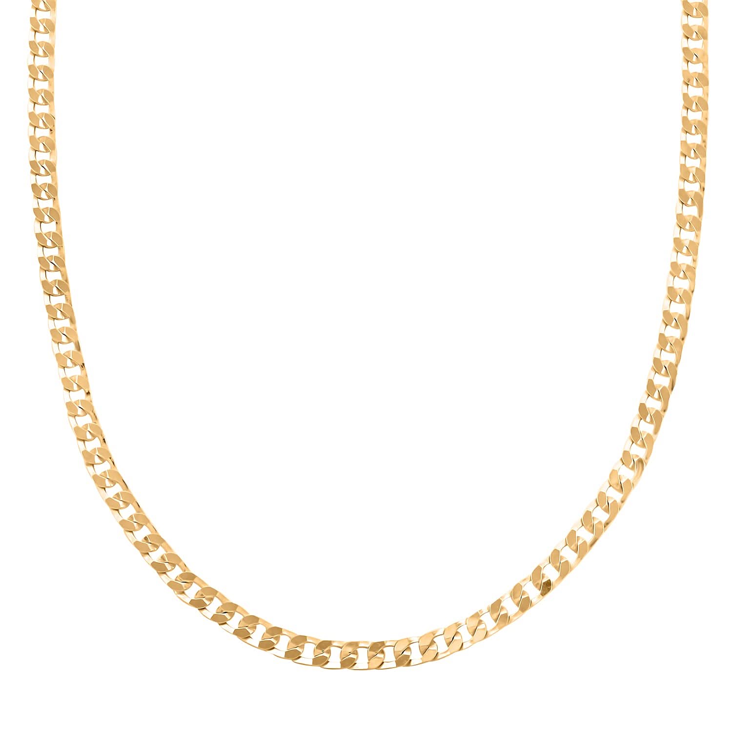 Italian 14K YG Over Sterling Silver Flat Curb Chain Necklace (18 Inches) (5.10 Grams)