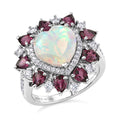 D'Joy Premium Ethiopian Welo Opal, Multi Gemstone Heart Ring in Rhodium Over Sterling Silver (Size 7.0) 4.90 ctw - Sticky add to cart bar