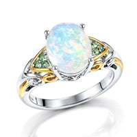 D'Joy Premium Ethiopian Welo Opal, Tsavorite Garnet Ring in 18K Vermeil YG and Rhodium Over Sterling Silver (Size 7.0) 1.80 ctw