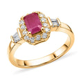 D'Joy Mozambique Ruby, Moissanite Royal Frame Ring in 18K Vermeil YG Over Sterling Silver (Size 10.0) 1.00 ctw - Sticky add to cart bar