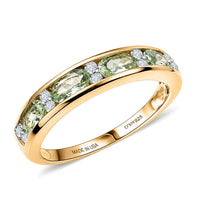 D'Joy Premium Tanzanian Mint Garnet, Moissanite Ring in 18K Vermeil YG Over Sterling Silver (Size 10.0) 1.00 ctw