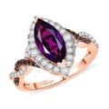 D'Joy Premium Lusaka Amethyst, White and Brown Zircon Marquise Bloom Ring in 18K Vermeil RG Over Sterling Silver (Size 10.0) 2.50 ctw - Sticky add to cart bar