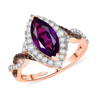 D'Joy Premium Lusaka Amethyst, White and Brown Zircon Marquise Bloom Ring in 18K Vermeil RG Over Sterling Silver (Size 10.0) 2.50 ctw