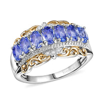 EverTrue Tanzanite, White Zircon Royal Band Ring in 18K YG Plated and Platinum Bond (Size 10.0) 1.65 ctw