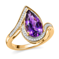 D'Joy Premium Lusaka Amethyst, Moissanite Oceanic Wave Ring in 18K Vermeil YG Over Sterling Silver (Size 10.0) 2.50 ctw
