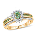 D'Joy Premium Tanzanian Mint Garnet, Moissanite Bloom Halo Ring in 18K Vermeil YG Over Sterling Silver (Size 10.0) 1.10 ctw - Sticky add to cart bar