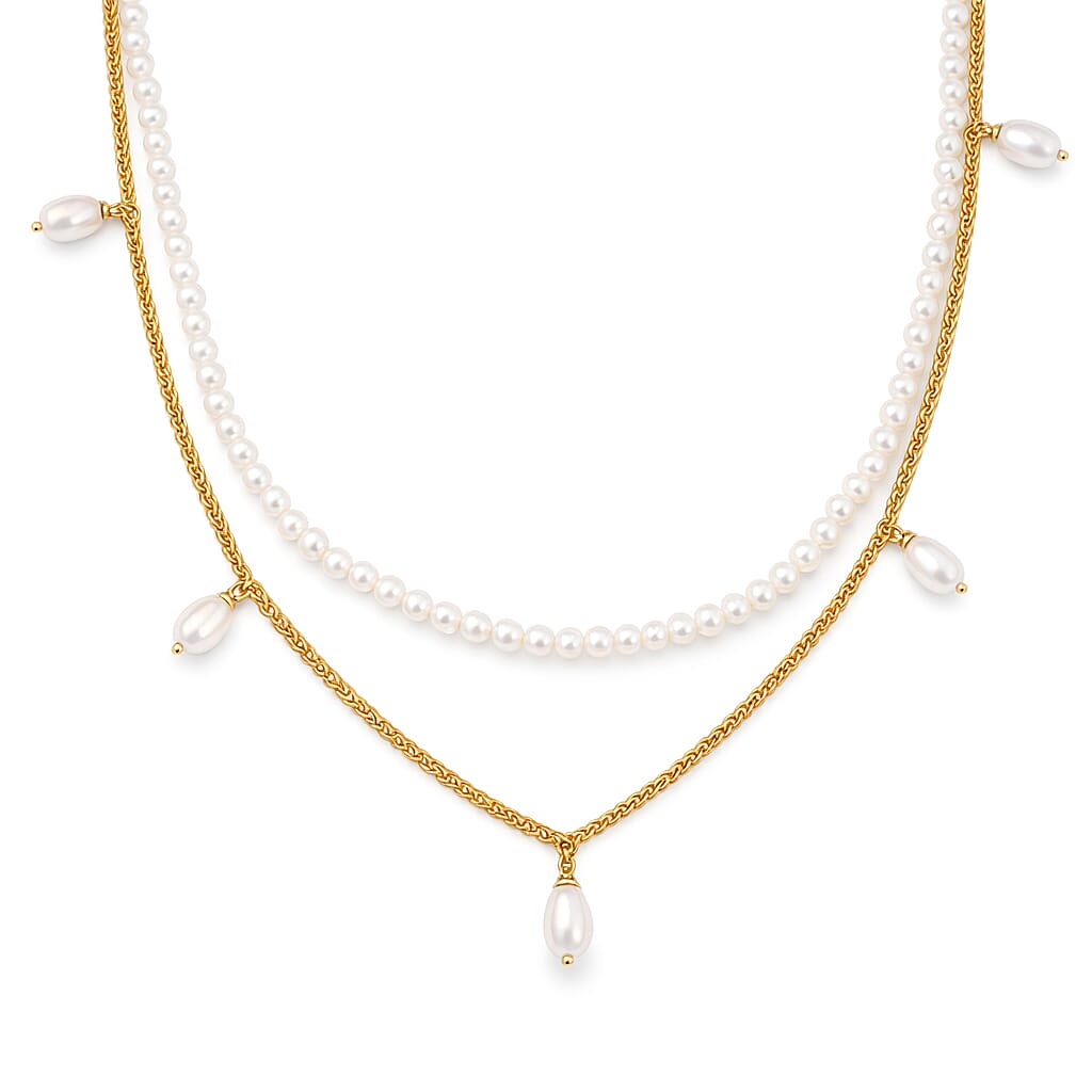 D'Joy Premium Freshwater Pearl Necklace in 18K Vermeil Yellow Gold Over Sterling Silver 14-16 Inches