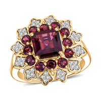 D'Joy Premium Orissa Rhodolite Garnet, White Zircon Ring in 18K YG Plated Sterling Silver (Size 6.0) 3.50 ctw