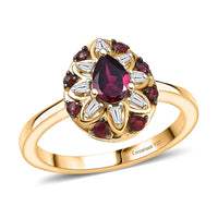 Premium Anthill Garnet, Luxuriant Lab Grown Diamond (G-H, SI) Ring in 18K Vermeil YG Over Sterling Silver (Size 10.0) 0.75 ctw
